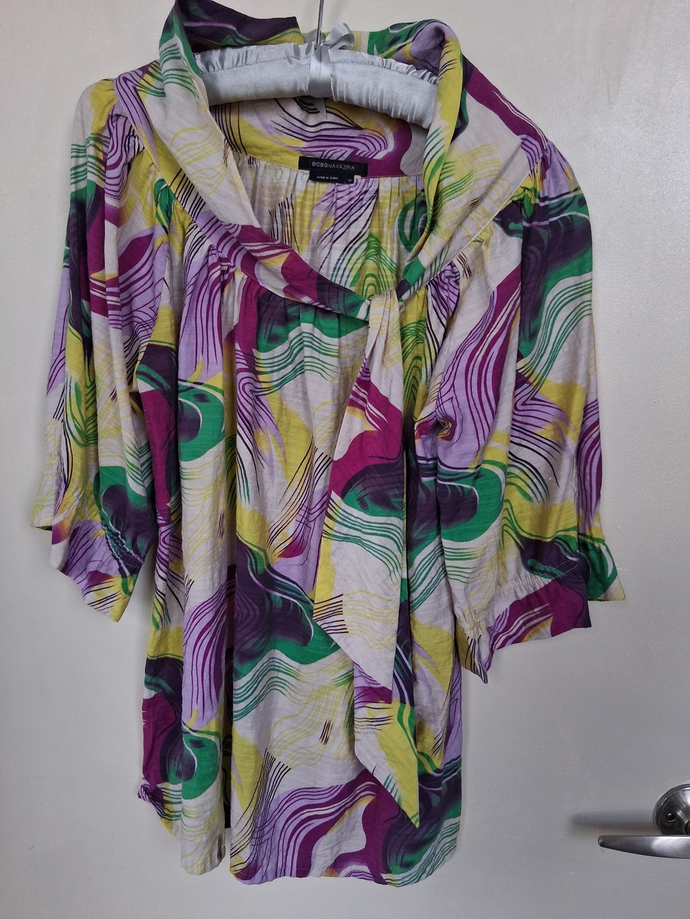 Bcbg Maxazria Flowy Multicolor Cowl Neck Top - Purple/Green/Yellow